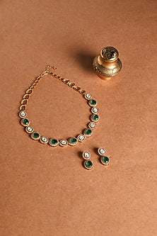 Gold Finish Green Stone Necklace Set
