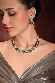 Gold Finish Green Stone Necklace Set