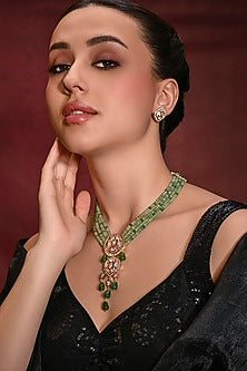 Gold Finish Green Stone Choker Necklace Set