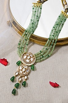 Gold Finish Green Stone Choker Necklace Set