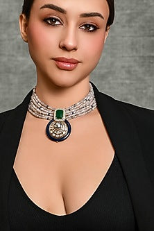 Gold Finish Multi-Colored Stone Necklace