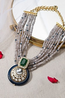 Gold Finish Multi-Colored Stone Necklace