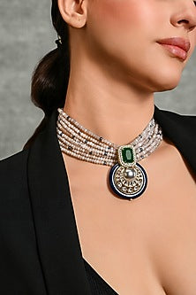 Gold Finish Multi-Colored Stone Necklace