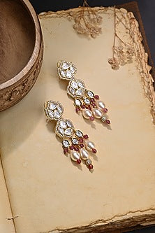 Gold Finish Multi-Colored Stone Dangler Earrings