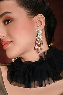 Gold Finish Multi-Colored Stone Dangler Earrings