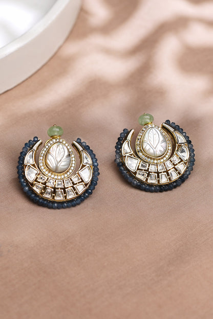 Gold Finish Blue Stone Stud Earrings