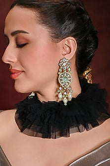 Gold Finish Green Stone Dangler Earrings