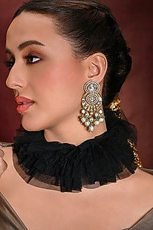 Gold Finish Green Stone Dangler Earrings