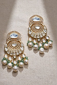Gold Finish Green Stone Dangler Earrings