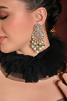 Gold Finish Green Stone Dangler Earrings