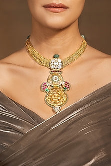 Yellow Gold Finish Multi-Colored Stone Necklace