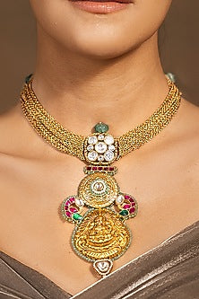 Yellow Gold Finish Multi-Colored Stone Necklace