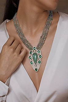 Gold Finish Green Polki Stone Necklace