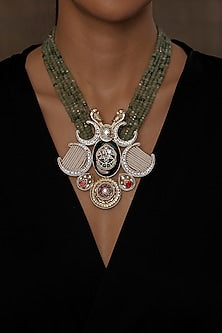 Gold Finish Multi-Colored Pearl & Beaded Pendant Necklace