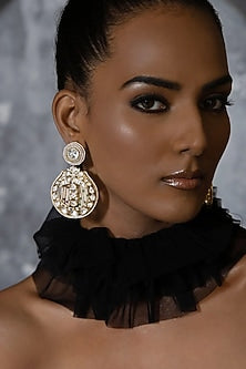 Gold Plated Hydro Polki Stone & Agate Beaded Earrings