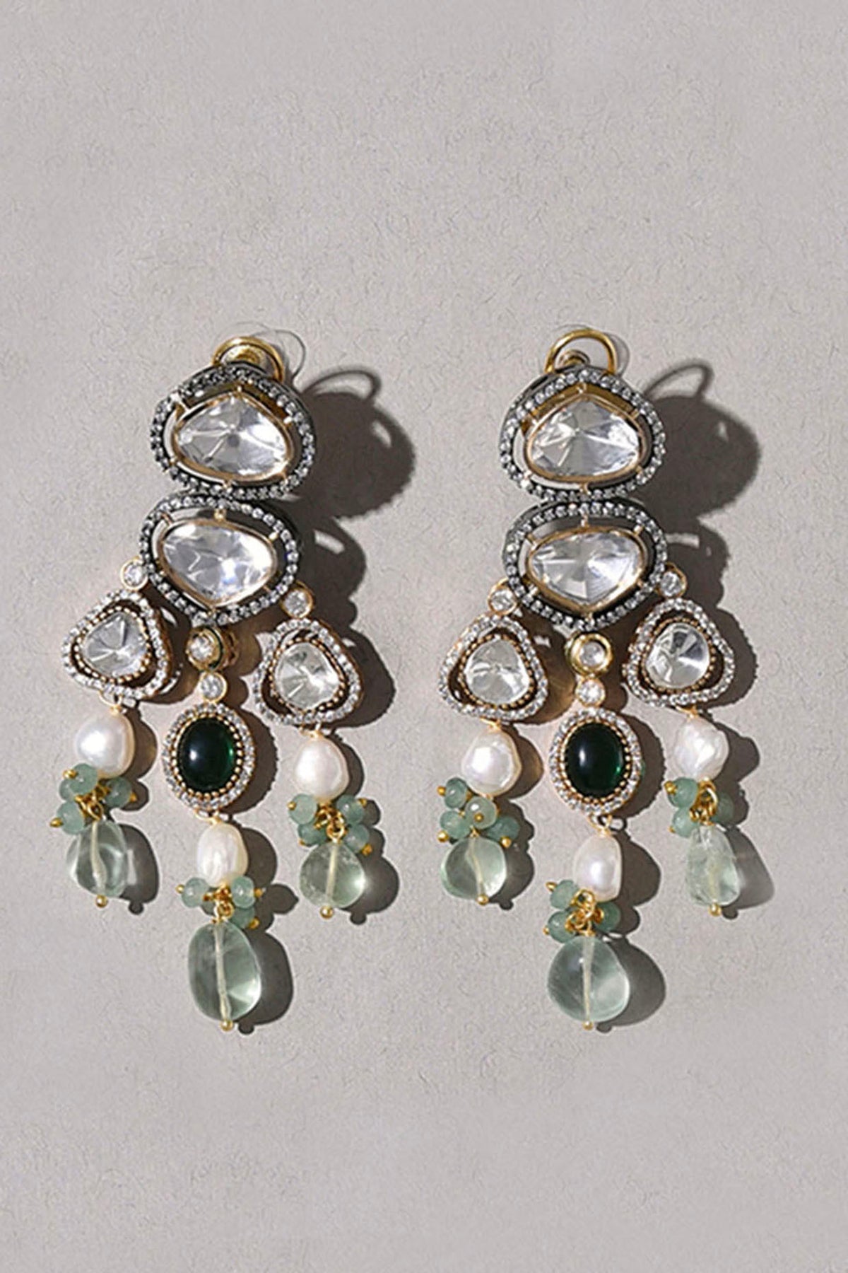 Gold Plated Hydro Polki Stone & Fluoride Tumble Earrings