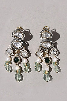 Gold Plated Hydro Polki Stone & Fluoride Tumble Earrings