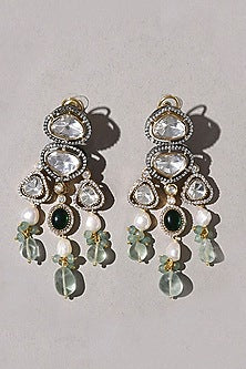 Gold Plated Hydro Polki Stone & Fluoride Tumble Earrings