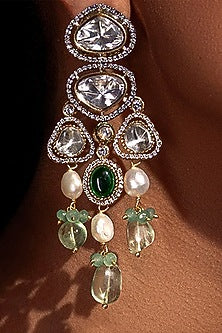Gold Plated Hydro Polki Stone & Fluoride Tumble Earrings