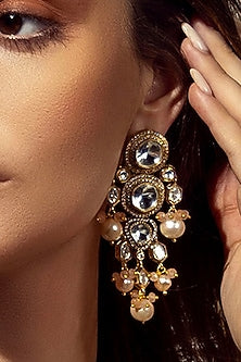 Gold Plated Hydro Polki Stone & Agate Beaded Earrings