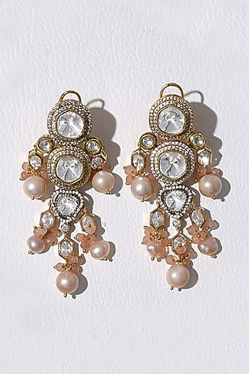 Gold Plated Hydro Polki Stone & Agate Beaded Earrings