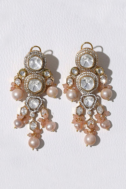 Gold Plated Hydro Polki Stone & Agate Beaded Earrings