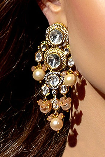 Gold Plated Hydro Polki Stone & Agate Beaded Earrings