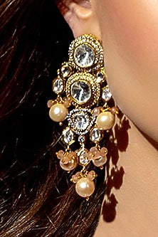 Gold Plated Hydro Polki Stone & Agate Beaded Earrings
