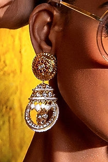 Gold Plated Hydro Polki & Ruby Stone Earrings