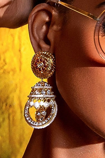 Gold Plated Hydro Polki & Ruby Stone Earrings