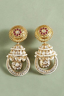 Gold Plated Hydro Polki & Ruby Stone Earrings