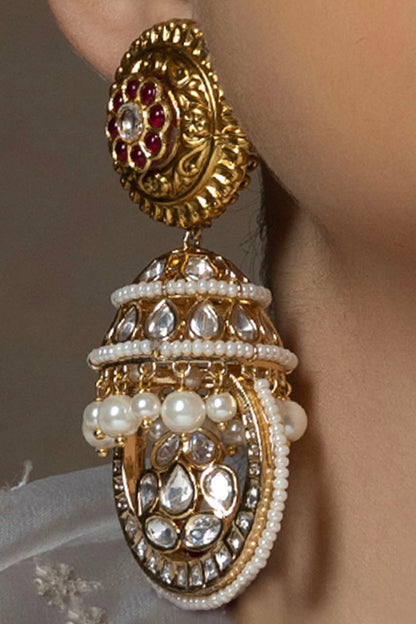 Gold Plated Hydro Polki & Ruby Stone Earrings