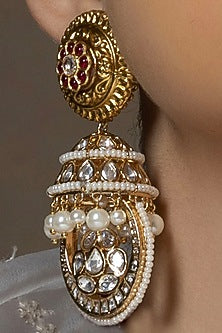 Gold Plated Hydro Polki & Ruby Stone Earrings