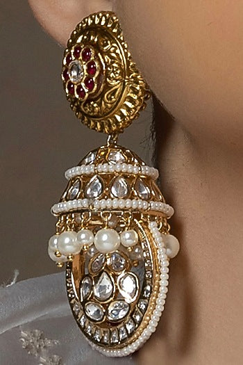 Gold Plated Hydro Polki & Ruby Stone Earrings