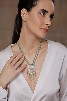 Gold Finish Green Stone Necklace