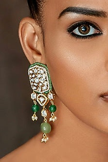 Gold Plated Hydro Polki & Agate Round Beaded Earrings