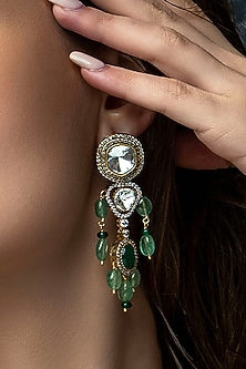 Gold Plated Jade Tumble & Emerald Stone Earrings