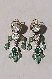 Gold Plated Jade Tumble & Emerald Stone Earrings