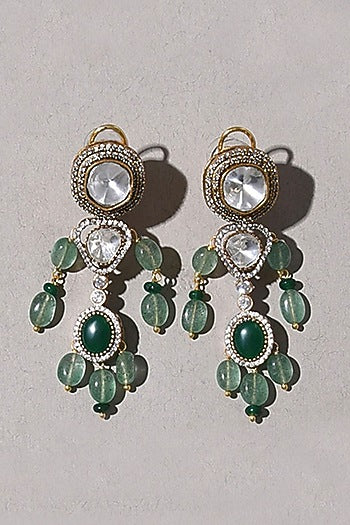 Gold Plated Jade Tumble & Emerald Stone Earrings
