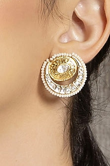 Gold Plated Hydro Polki & Shell Pearl Stud Earrings