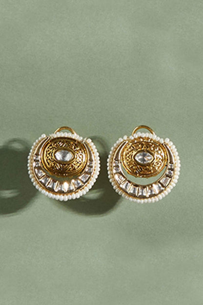 Gold Plated Hydro Polki & Shell Pearl Stud Earrings