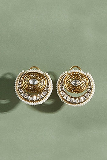 Gold Plated Hydro Polki & Shell Pearl Stud Earrings