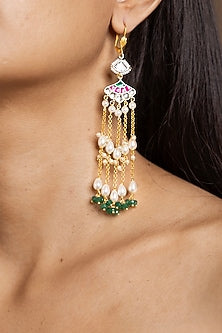 Gold Finish Multi-Colored Stone Dangler Earrings