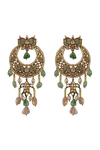 Gold Finish Kundan Polki Earrings