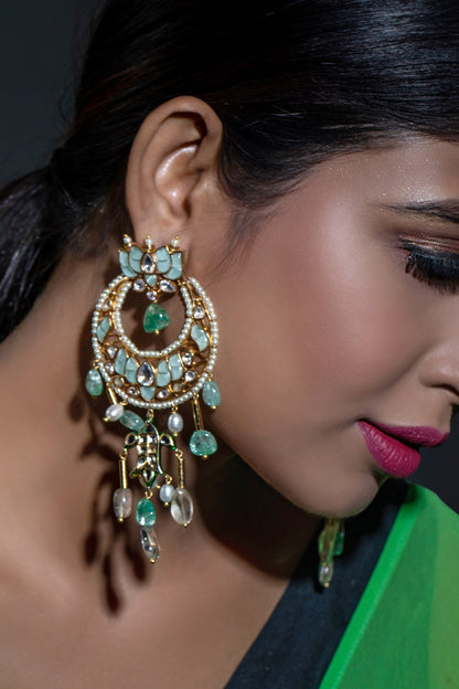 Gold Finish Kundan Polki Earrings