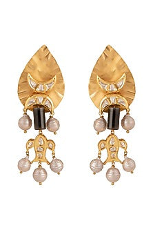 Gold Finish Pearl & Polki Earrings