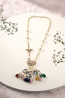 Gold Finish Kundan Polki & Pearl Long Necklace