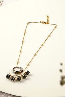 Gold Finish Kundan Polki & Black Quartz Long Necklace