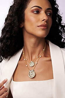 Gold Finish Kundan Polki & Pearl Long Necklace