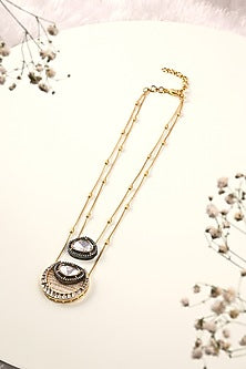 Gold Finish Kundan Polki & Pearl Beaded Long Necklace
